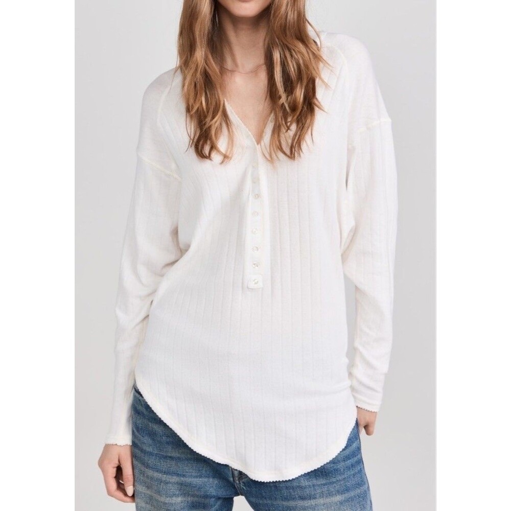 Intimately Free People Coffee Chat Pointelle Knit Pullover Top - Cream - XS